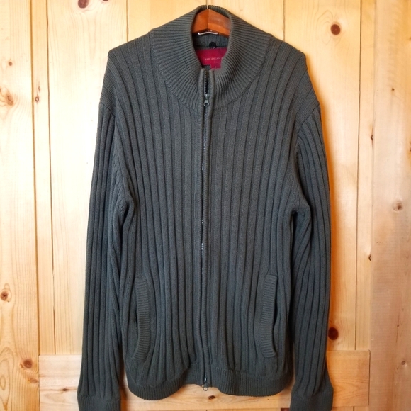American Blue Cotton Green Zippered Cardigan Sweater